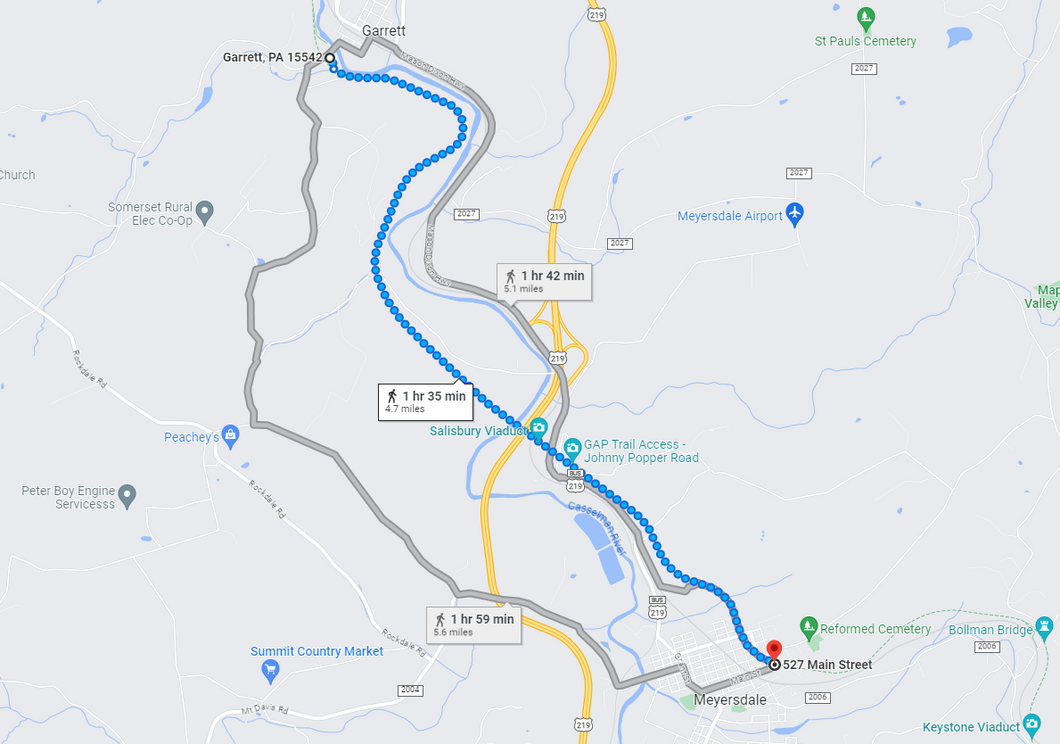 4: Sep 11, 12:29 PM - 4.7 miles  - 10 min\mile - GAP Trail Access, Garrett PA to GAP Trail Access, Meyersdale PA