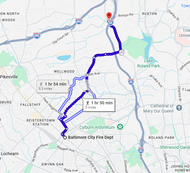 60: Sep 08, 06:00 AM - 5 miles  - 10 min\mile - Baltimore City Fire Dept to Baltimore County Fire Department Station 14