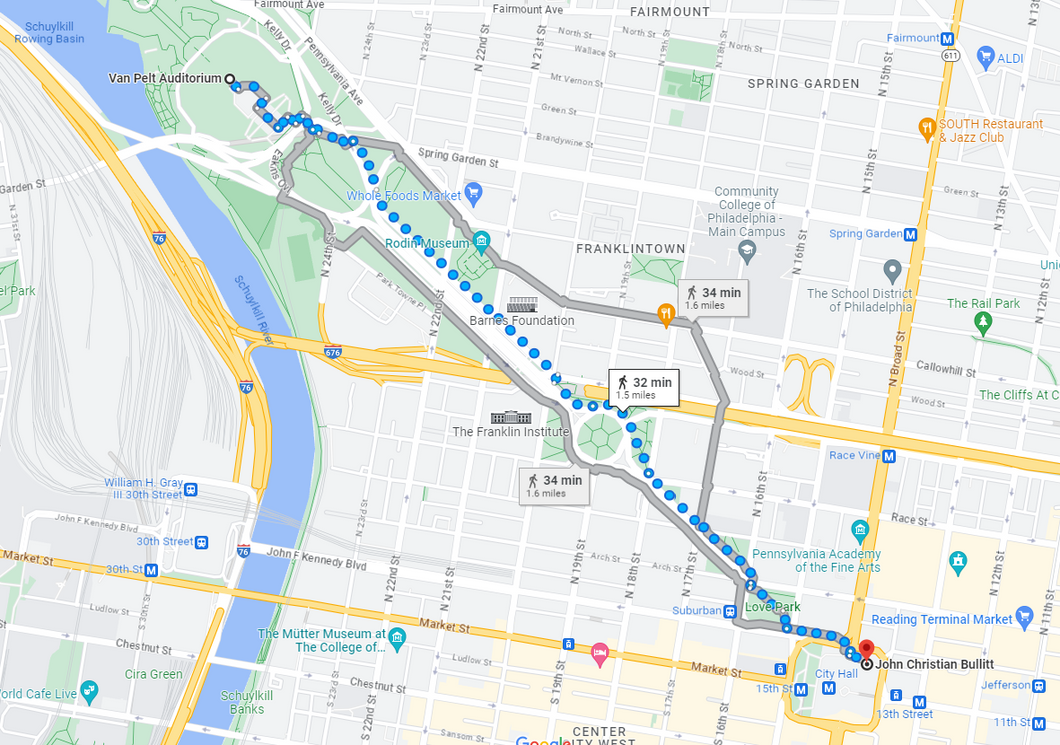 74: Sep 16, 08:54 AM - 1.5 miles  - 15 min\mile - Philadelphia Art Museum to Philadelphia City Hall